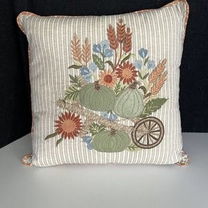 Pier 1 Embroidered Accent Pillow Cover Large Flower Botanical Green white 15.5"